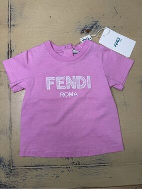 Fendi Pink Logo Short Sleeve Kids Tee